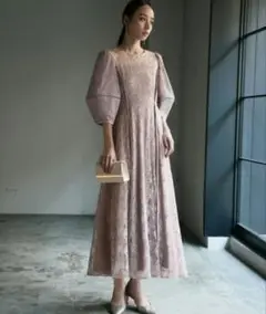 結婚式　フォーマルドレス　パーティードレス　ピンクベージュ　長袖　GIRL