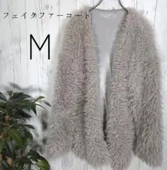 フェイクファーコート ボタンレス アウター M ノーブランド ふわふわ 古着