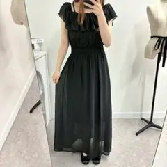 新品 ウエストシャーリング マキシワンピース ブラック M 韓国 マルチWAY