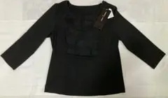 新品タグ付*高島屋 クリスチャンオジャール*日本製*黒フリル付カットソーブラウス