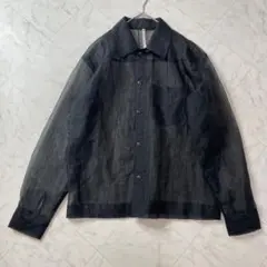 noirer ノイア　メンズ　黒　シアーシャツ　シワ加工　韓国　L