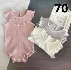 SALE⭐️残りわずか⭐️フリルノースリーブロンパース　グレー　70