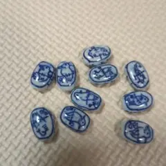 陶器ビーズ 10個セット 青い模様