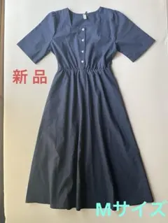【新品】ワンピース ネイビー ジュノア 半袖 ウエストゴム入り リボン付き