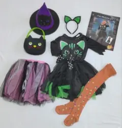 ハロウィンに♪ 可愛い黒ネコスカート コスチューム　bag、ハットなど6点セット
