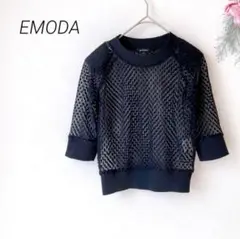 半袖　カットソー （Ｍ）シャツ　透け透け　シアートップス エモダ ショート丈　黒