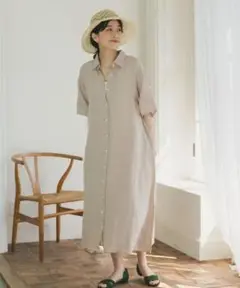 極美品✨定価１.３万❤️　ナチュラル　麻　ドアーズ　リネン前開きシャツワンピース