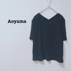 アオヤマ　カットソー　クルーネック　スリット　日本製　綿100　薄手　オフィカジ