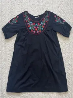 SHIPS 半袖 刺繍ワンピース ひざ丈ワンピース エスニック【F】