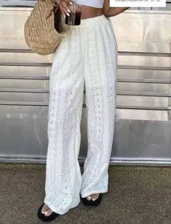 DAZY ウィメンズ 弾性ウエスト バーンアウト 花柄刺繍 ストレート