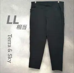 レディースクロップドパンツ LL相当　黒ブラック　無地ストレッチ　大きいサイズ