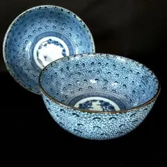 昭峰窯 紅縁 微塵唐草 松竹梅 万能鉢 2客 中鉢
