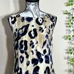 高級 セントジョン シルク95% ノースリーブワンピ 総柄 LL 10万以上