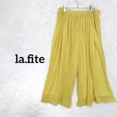【la.fite】ワイドフレアパンツ　シフォン生地　からし色 LL〜3L.