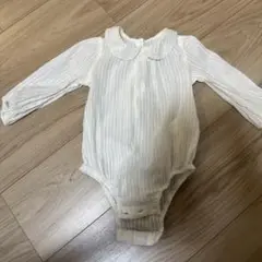 アイボリー ストライプロンパース　zarababy