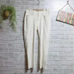 テーパードパンツ 無地 ストレッチ ホワイトパンツ 大人可愛い カジュアル M