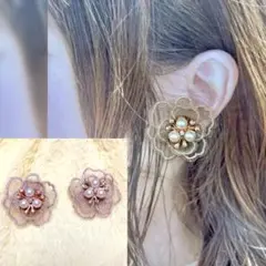 刺繍フラワー　お花のイヤリング
