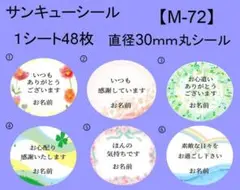 サンキューシール48枚【M-72】メッセージ/ギフト/おめでとう/ハンドメイド