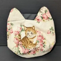 ネコ型バネ口ポーチ しろ handmade