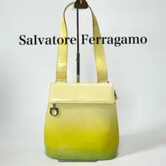【良品】フェラガモ バッグ トート レザー エナメル グラデーション イエロー