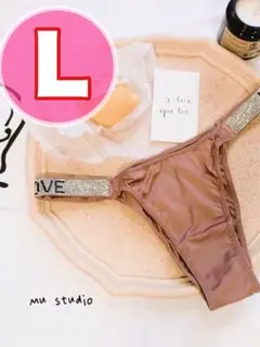 ラインストーン付きショーツ ハーフバック L ピンク 美尻ショーツ セクシー下着