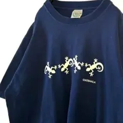 TZOL KIN トカゲ グアテマラ Tシャツ L ネイビー 紺色 古着