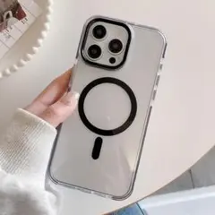 iPhone13/14ケース　MagSafe　ブラック　クリアケース　シンプル