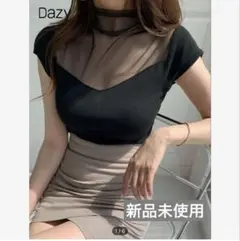 【新品未使用】DAZY メッシュ襟コントラストtシャツ シースルートップス L