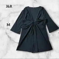 J&R ジェイアンドアール 7分袖 カットソー リボン ブラック 薄手 M
