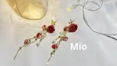 【No.003】薔薇ピアス　赤いバラ　ゆれかわいい