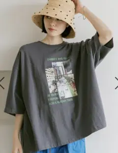 [ニコアンド]♥バック布帛CITYフォトＴ チャコール 完売品