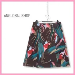 ANGLOBAL SHOP アングローバル 膝丈 総柄 スカート 鳥柄 ブラウン