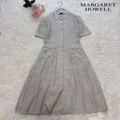 【美品】マーガレットハウエル　リネン100% 麻 シャツワンピース　チェック　2