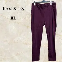 terra & sky パープル スキニーパンツ 大きめサイズ【XL】