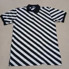ブラック/ホワイト ストライプ ポロシャツ XL