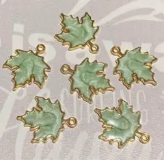 No.853 グリーン リーフ チャーム ゴールド 6個セット