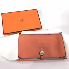 HERMES ドゴン ロング オレンジ シルバー金具 長財布