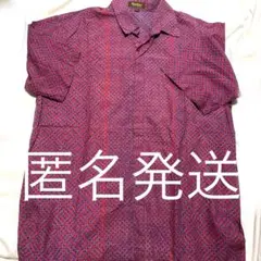難あり　XL 赤と青の幾何学模様 半袖シャツ　生地としての再利用もありです