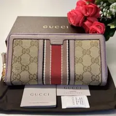 新品同様‼️ グッチ GUCCI 財布 長財布 シェリーライン ラウンドファスナー
