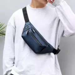 【新品】ナイロンコーティング ボディバッグ＜ブルー＞3WAY ウエスト 防水 青