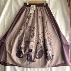 【新品未使用】スカラー　水槽を眺めるネコ柄 切替スカート　ウエストゴム