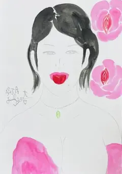 自画像ドローイング♡A4水彩アクリル絵画原画抽象画