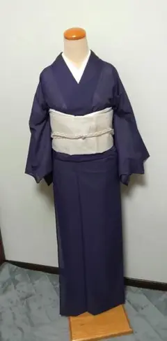 夏　絽　色無地　化繊　紫　1つ紋付き　リユース