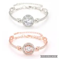 【2点セット】 レディース ペア ブレスレット シルバー ピンクゴールド 一粒