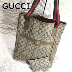 美品 GUCCI グッチ トートバッグ GGプラス PVC 大容量 ポーチ付き