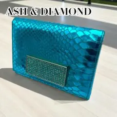 美品　スワロフスキー　ブルー　ゴールド　クロコ型押し　　アッシュ＆ダイヤモンド
