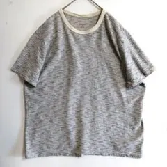 804　MERONA　半袖Tシャツ　2XL　紺　乳白　かすれボーダー柄　US古着