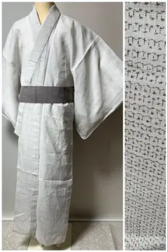夏着物 メンズ着物 能登上布 白地 亀甲絣 身丈144㎝裄67㎝　美品