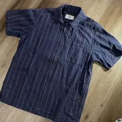 ネイビー チェック柄 半袖シャツ　M