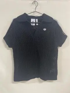 adidas ブラック メッシュポロシャツ M